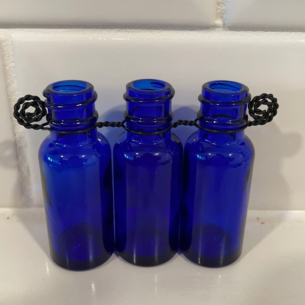Blue Glass Flower Bud Vases